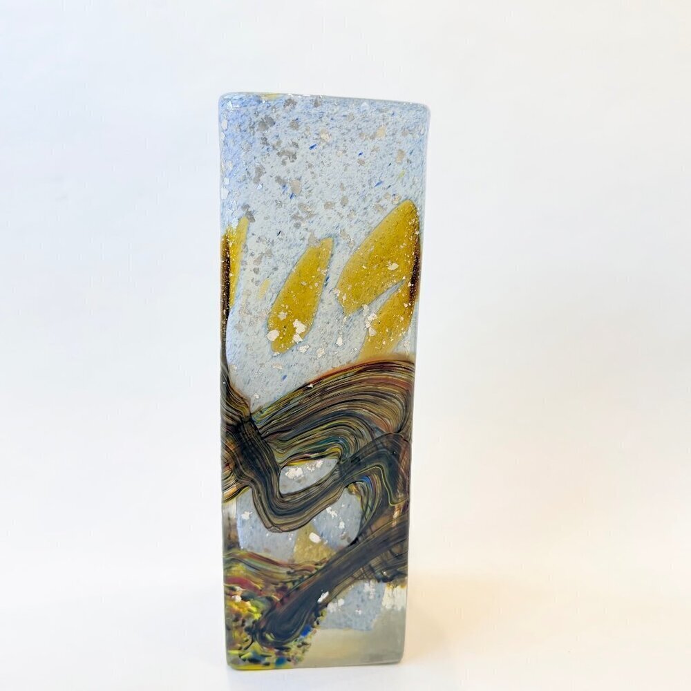 Vintage Handmade Artisan Abstract details Square Glass Vase